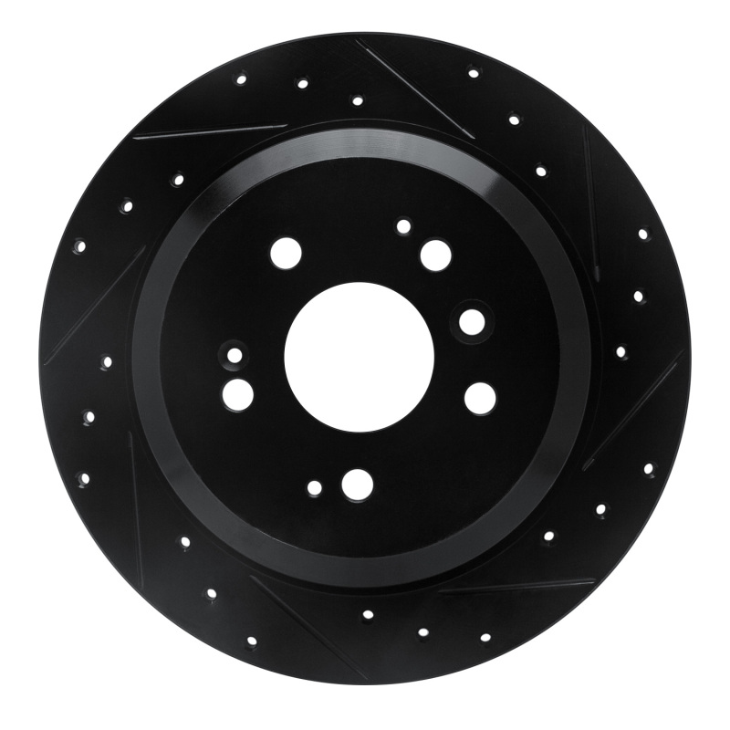 Honda Ridgeline Brake Rotor (1) - Rear Right - R1 Concepts - Drilled & Slotted - Black - `16-`25